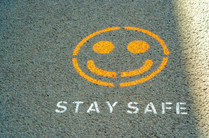 "Stay safe" on painted on pavement