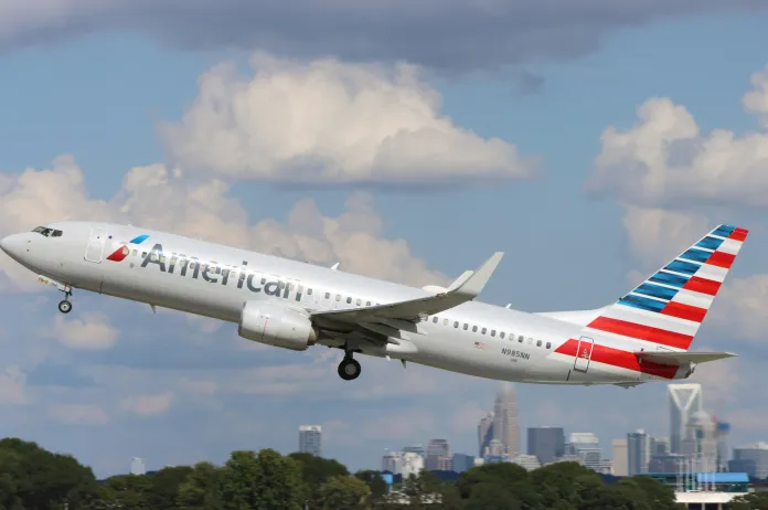 American Airlines plane in clouds