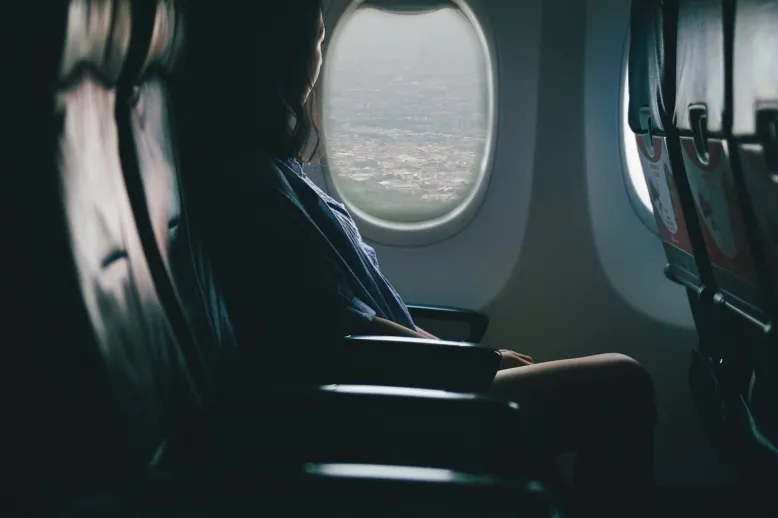 Woman on airplane