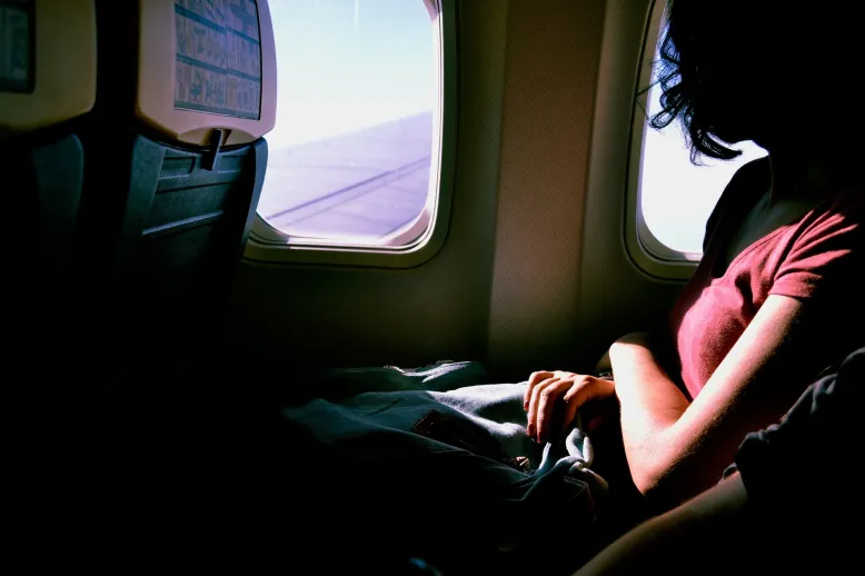 Woman in airplane