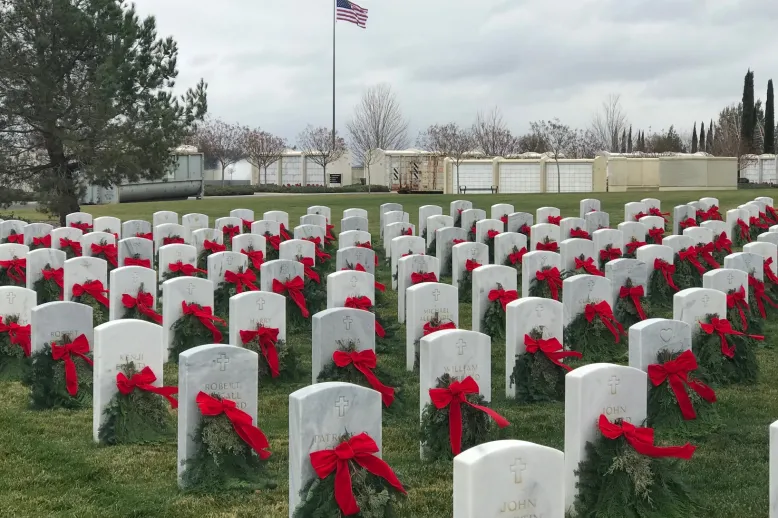Graveyard with wreaths