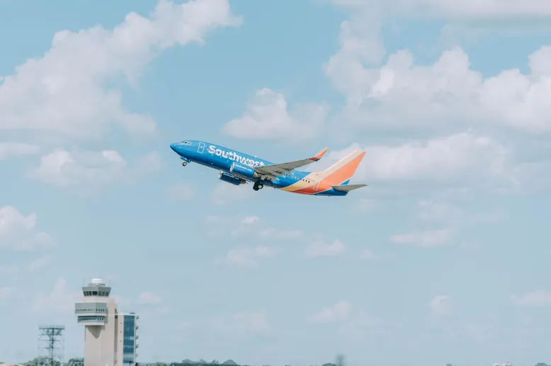 Southwest Airlines plane in air