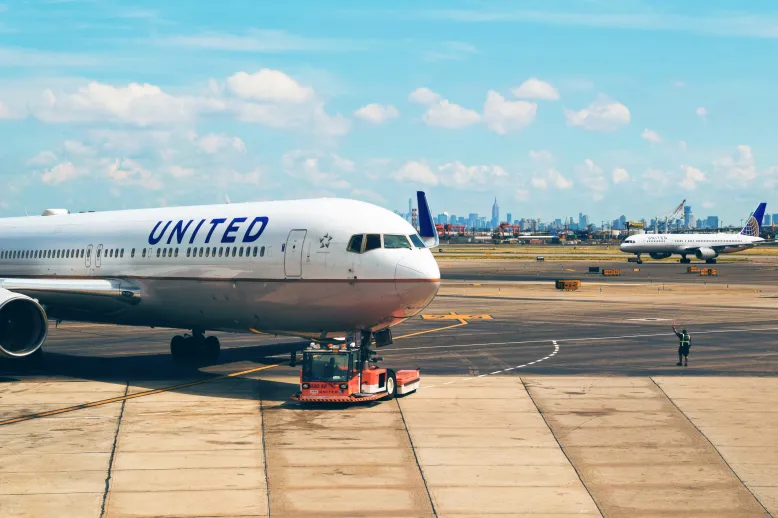 United plane on runway