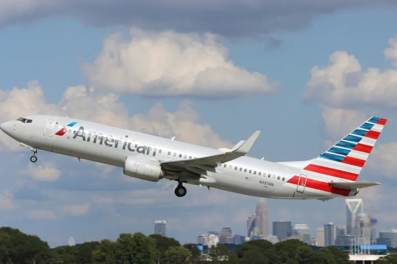 American Airlines plane in clouds