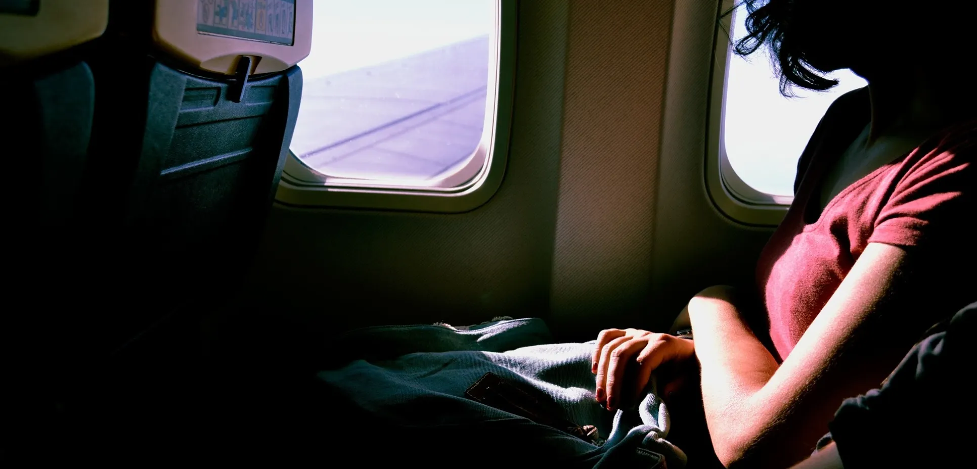Woman in airplane