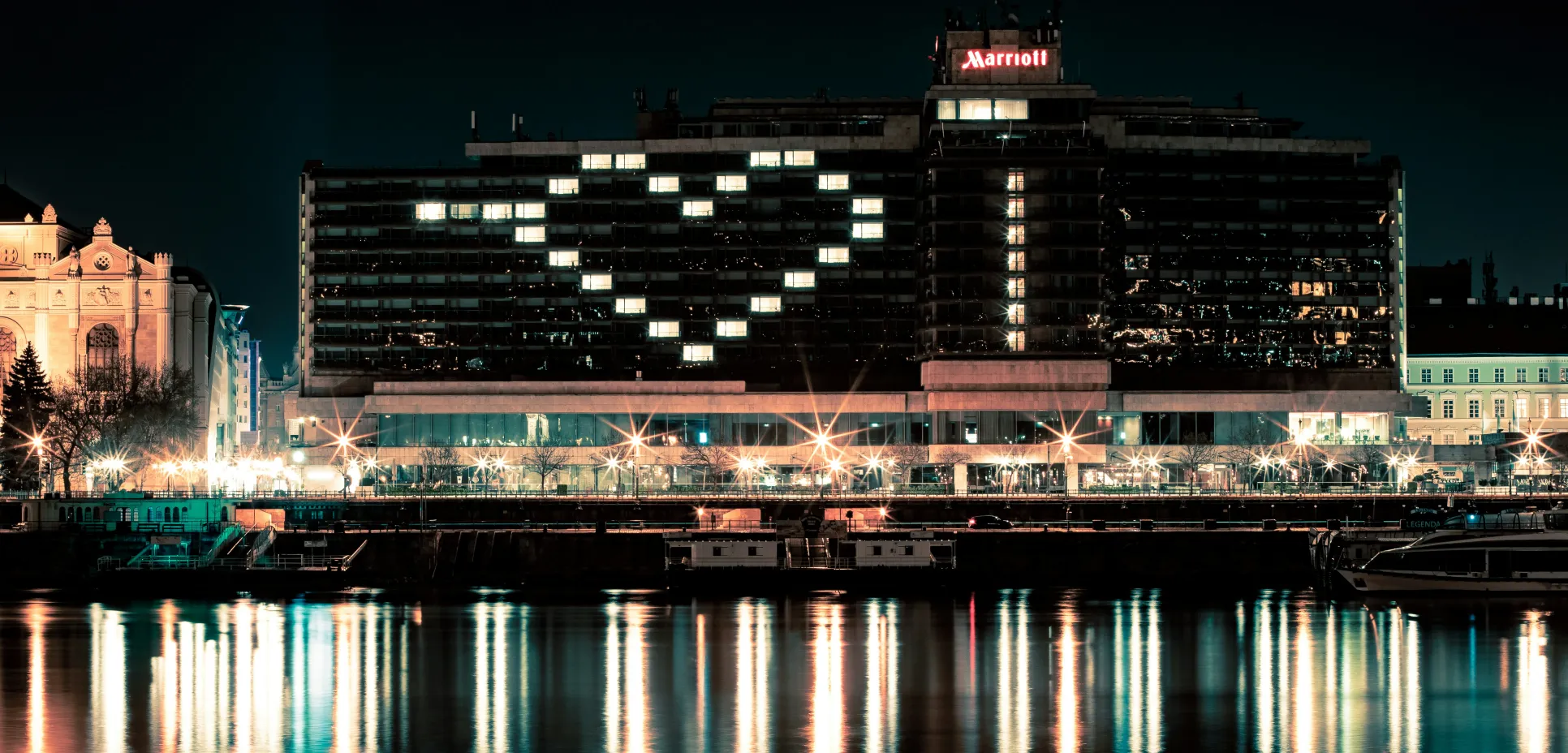 hotel with a heart made out of hotel lights