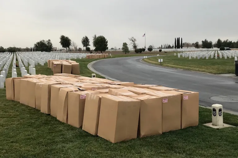 Unloading wreaths from boxes